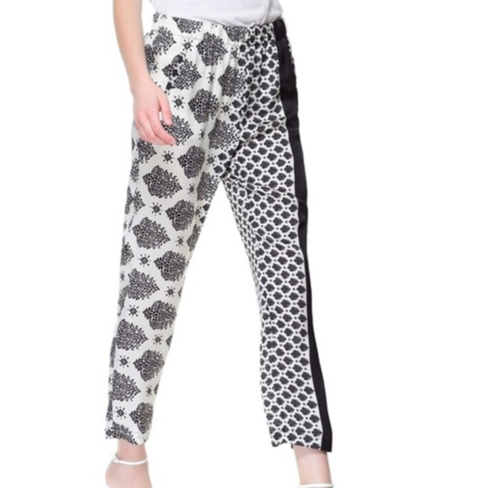 Zara Black and White Printed Trousers